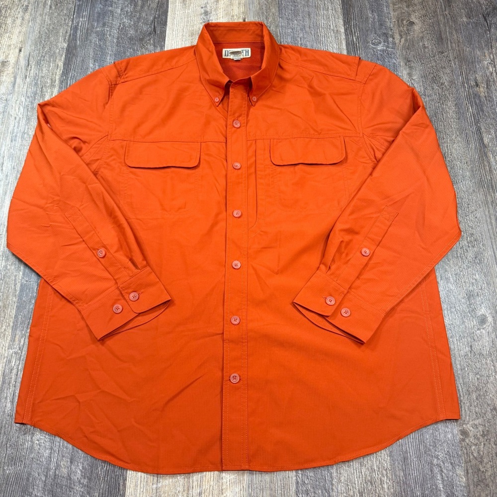 Duluth Trading Action Fishing Shirt Men XL Orange Ripstop Long Sleeve Ventilated